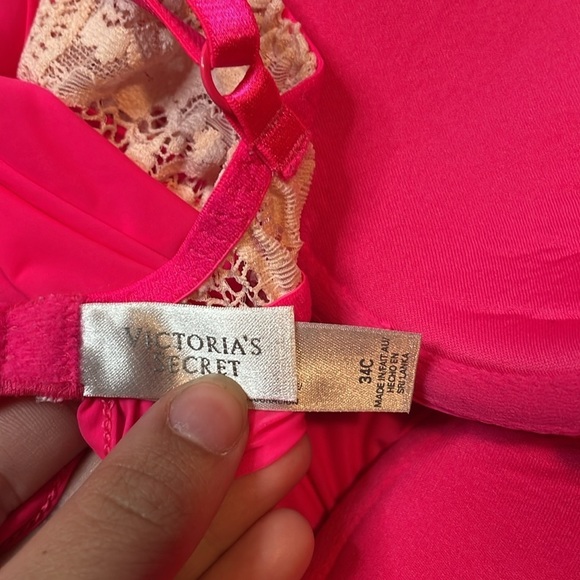 Vintage Victoria’s Secret Fuchsia Pink Babydoll Lace Bra Lingerie Size 34C - Picture 5 of 7
